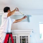 Cape Coral painting project worker on a ladder and roller.